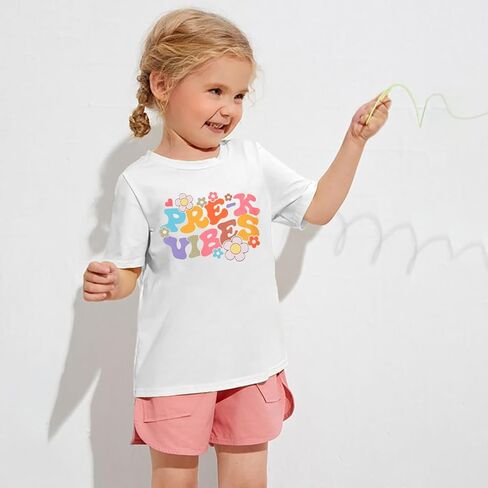 قمصان ما قبل رياض الأطفال طفل فتاة ما قبل K رسالة طباعة تي شيرت العودة إلى المدرسة بلايز أزهار لطيفة مرحلة ما قبل المدرسة تي شيرت in Kuwait