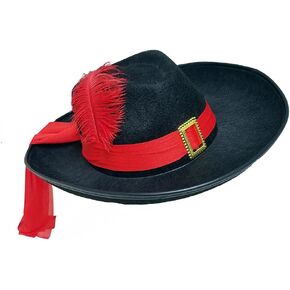 Three Musketeers Black Felt Hat with Red Sash and Feather in Saudi Arabia
