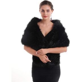 وشاح نسائي من Lucky Leaf فاخر كبير للشتاء من الفرو الصناعي وياقة ملفوفة يتغاضى عن حفل عشاء الزفاف للسيدات in Kuwait