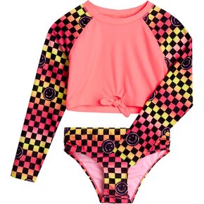 Limited Too Girls' Rash Guard Set - UPF 50+ Two-Piece Swim Shirt and Bikini Bottom