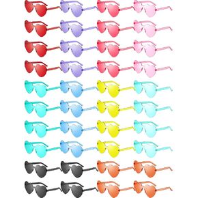 Weewooday 40 Pairs Heart Glasses Rimless Heart Shaped Glasses Frameless Sunglasses Transparent Sunglasses Tinted Eyewear