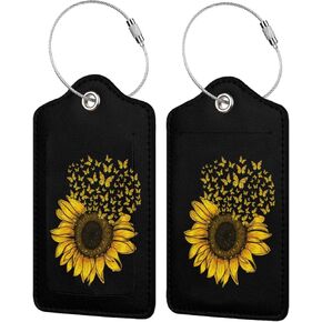 Yellow Bee Honeycomb 2 Pack Luggage Tag for Suitcase, Leather Name Tag Id Label Luggage Tags with Stainless Steel Loop and Privacy Cover for Women Men Teens Travel