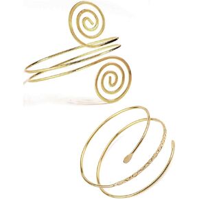 2Pcs Minimalist Simple Swirl Upper Arm Cuff Bracelets for Women Girls Arm Bangle Armlets Adjustable
