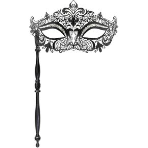 Thmyo Venetian Halloween Mardi Gras Party Mask with Holding Stick, Carnival Handheld Metal Feather Rhinestone Masquerade Mask