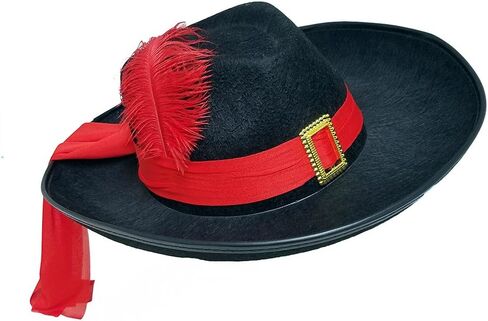 Three Musketeers Black Felt Hat with Red Sash and Feather in Saudi Arabia