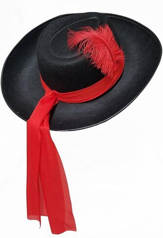 Three Musketeers Black Felt Hat with Red Sash and Feather in Saudi Arabia