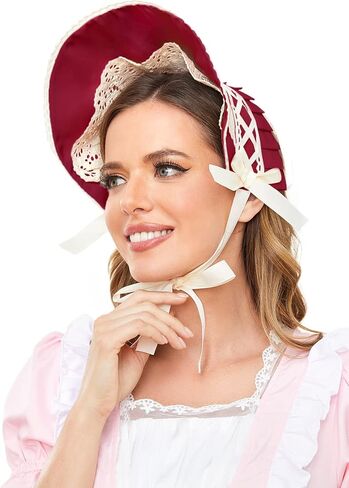 FURPHI Victorian Bonnet Colonial Pioneer Hat with Lace Tea Party Costume Sun Cap for Women in Kuwait
