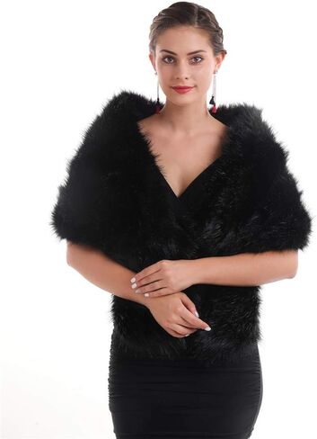 وشاح نسائي من Lucky Leaf فاخر كبير للشتاء من الفرو الصناعي وياقة ملفوفة يتغاضى عن حفل عشاء الزفاف للسيدات in Kuwait