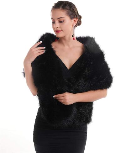 وشاح نسائي من Lucky Leaf فاخر كبير للشتاء من الفرو الصناعي وياقة ملفوفة يتغاضى عن حفل عشاء الزفاف للسيدات in Kuwait