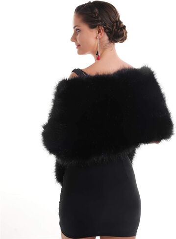 وشاح نسائي من Lucky Leaf فاخر كبير للشتاء من الفرو الصناعي وياقة ملفوفة يتغاضى عن حفل عشاء الزفاف للسيدات in Kuwait