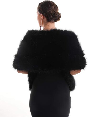 وشاح نسائي من Lucky Leaf فاخر كبير للشتاء من الفرو الصناعي وياقة ملفوفة يتغاضى عن حفل عشاء الزفاف للسيدات in Kuwait