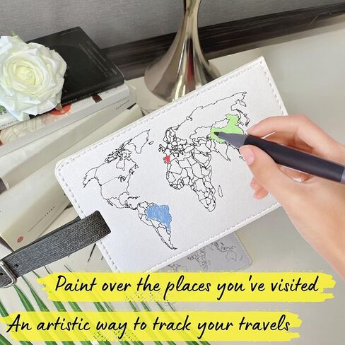 بطاقة أمتعة مطلية بخريطة العالم - بطاقة أمتعة فريدة من نوعها لخريطة العالم لحقائب السفر، علامات أسماء لحقائب/حقائب السفر الجوي الدولية، معرفات الأمتعة المعتمدة من إدارة أمن المواصلات الأمريكية لحقائب السفر والأمتعة in Kuwait