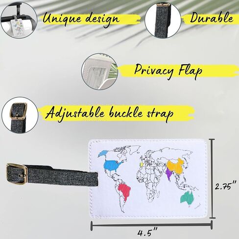بطاقة أمتعة مطلية بخريطة العالم - بطاقة أمتعة فريدة من نوعها لخريطة العالم لحقائب السفر، علامات أسماء لحقائب/حقائب السفر الجوي الدولية، معرفات الأمتعة المعتمدة من إدارة أمن المواصلات الأمريكية لحقائب السفر والأمتعة in Kuwait