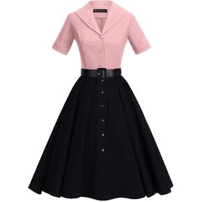 GownTown 1950 Women Dress Midi Shirt Dress Cocktail Dress with Belt in Saudi Arabia