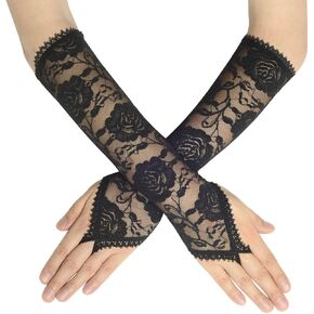 BABEYOND Floral Lace Gloves for Wedding Opera Party 1920s Flapper Lace Gloves Stretchy Adult Size