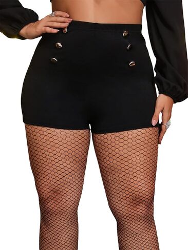 WDIRARA Women's Plus Size High Waist Double Button Shorts Solid Casual Shorts in Kuwait