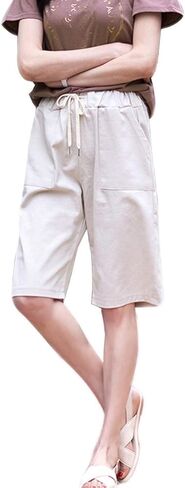 شورت برمودا نسائي كاجوال من Vcansion بخصر مطاطي للصيف برباط من القطن مع جيوب in Kuwait
