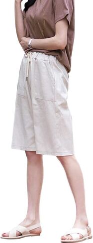 شورت برمودا نسائي كاجوال من Vcansion بخصر مطاطي للصيف برباط من القطن مع جيوب in Kuwait