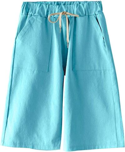 شورت برمودا نسائي كاجوال من Vcansion بخصر مطاطي للصيف برباط من القطن مع جيوب in Kuwait