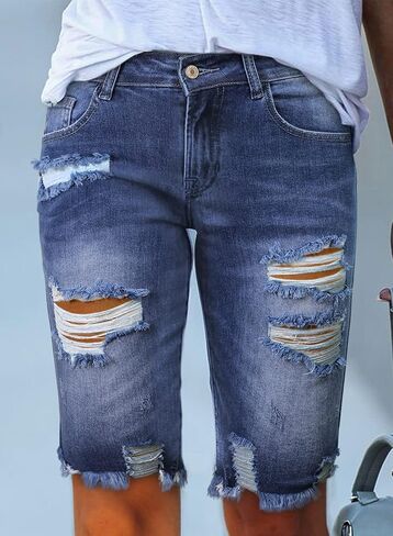 Sidefeel Women Bermuda Shorts Denim Destroyed Raw Hem Shorts Jeans in Saudi Arabia
