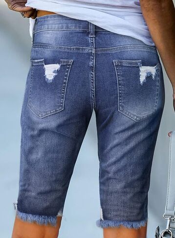 Sidefeel Women Bermuda Shorts Denim Destroyed Raw Hem Shorts Jeans in Saudi Arabia