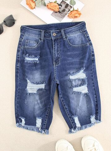 Sidefeel Women Bermuda Shorts Denim Destroyed Raw Hem Shorts Jeans in Saudi Arabia