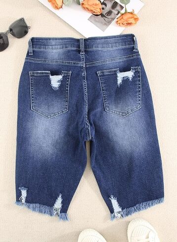 Sidefeel Women Bermuda Shorts Denim Destroyed Raw Hem Shorts Jeans in Saudi Arabia