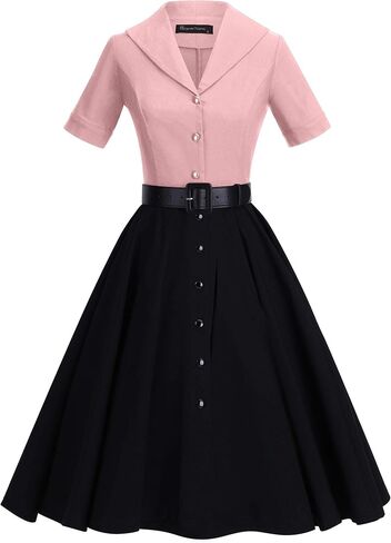 GownTown 1950 Women Dress Midi Shirt Dress Cocktail Dress with Belt in Kuwait