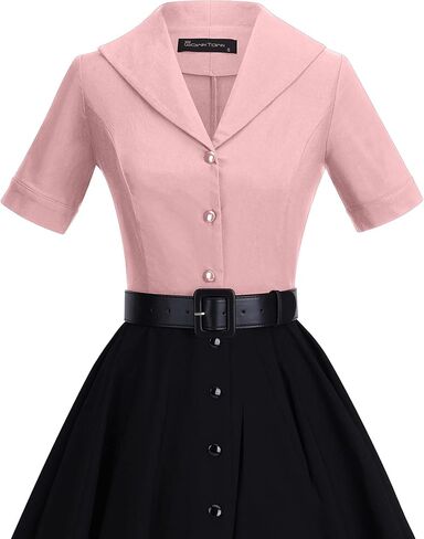 GownTown 1950 Women Dress Midi Shirt Dress Cocktail Dress with Belt in Kuwait