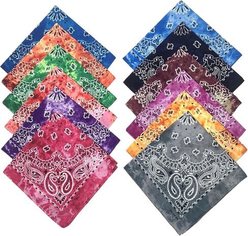 SYHRHL 12 Pack Tie Dye Bandana Novelty Cotton Bandanas Cowboy Classic Paisley Handkerchiefs for Men and Women in Kuwait