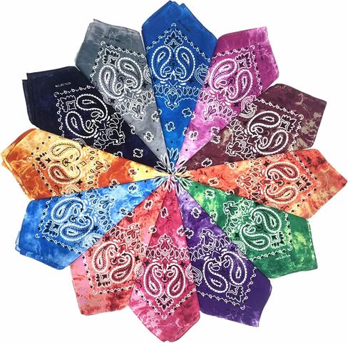 SYHRHL 12 Pack Tie Dye Bandana Novelty Cotton Bandanas Cowboy Classic Paisley Handkerchiefs for Men and Women in Kuwait