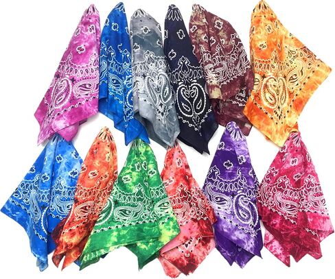 SYHRHL 12 Pack Tie Dye Bandana Novelty Cotton Bandanas Cowboy Classic Paisley Handkerchiefs for Men and Women in Kuwait