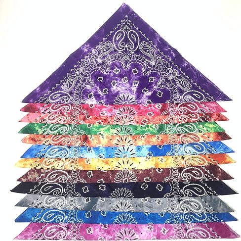 SYHRHL 12 Pack Tie Dye Bandana Novelty Cotton Bandanas Cowboy Classic Paisley Handkerchiefs for Men and Women in Kuwait