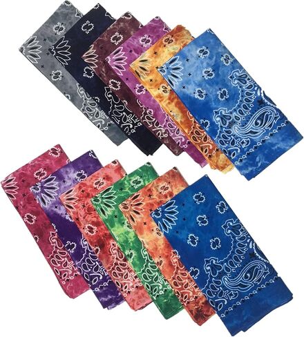 SYHRHL 12 Pack Tie Dye Bandana Novelty Cotton Bandanas Cowboy Classic Paisley Handkerchiefs for Men and Women in Kuwait
