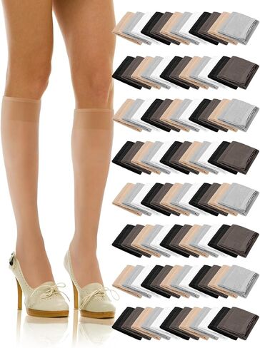 Preboun 50 Pairs Nylon Knee Highs for Women Knee High Stockings for Women with PVC Makeup Bag in Kuwait