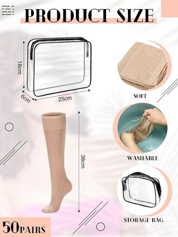 Preboun 50 Pairs Nylon Knee Highs for Women Knee High Stockings for Women with PVC Makeup Bag in Kuwait