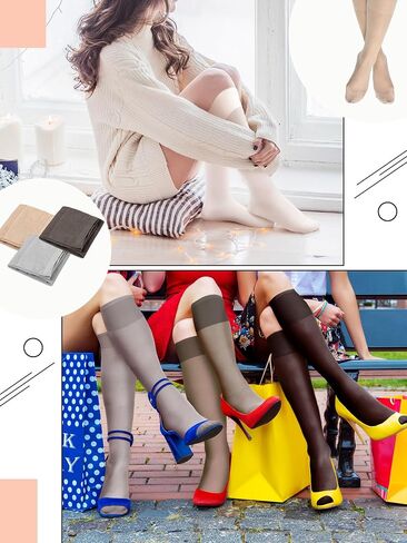 Preboun 50 Pairs Nylon Knee Highs for Women Knee High Stockings for Women with PVC Makeup Bag in Kuwait