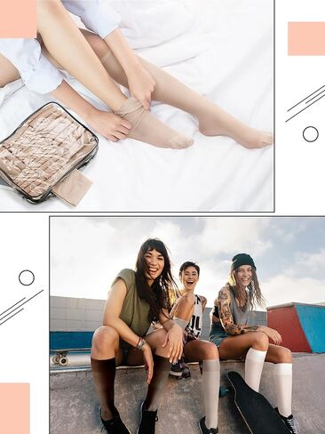 Preboun 50 Pairs Nylon Knee Highs for Women Knee High Stockings for Women with PVC Makeup Bag in Kuwait