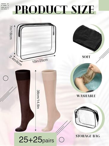 Preboun 50 Pairs Nylon Knee Highs for Women Knee High Stockings for Women with PVC Makeup Bag in Kuwait