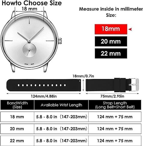 TACPAK قطعتان من حزام السيليكون، حزام بديل سريع الفك، حزام ناعم مقاوم للماء والعرق، إبزيم من الفولاذ المقاوم للصدأ، سوار معصم رياضي متوافق مع الساعة الذكية 18 مم in Kuwait