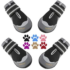 QUMY 4PCS Dog Boots for Large Dogs, Medium Dog Shoes & Paw Protectors for Hot Pavement, Summer Heat Protection, Mesh Breathable Nonslip Dog Booties for Hardfloors, Walking Running Hiking Black Size 1 in Saudi Arabia