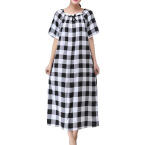 Asherbaby Womens Nightgown,Short Sleeve Loose Sleepwear Long Pajama Dress Cotton Robes Gown