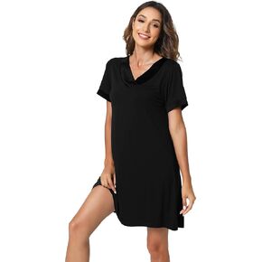 GYS Womens Bamboo Nightgown Soft Short Sleeve V Neck Nightshirt Hot Flash Menopause Relief Sleepwear