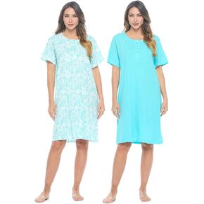 Casual Nights Women's Henley Nightshirts Set of 2, Floral Short Sleeve Nightgowns & Solid Sleepwear Shirt in Kuwait
