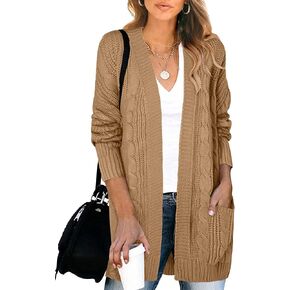 LEANI Women’s Open Front Cable Knit Cardigan Long Sleeve Chunky Sweater Outwear in Kuwait