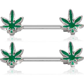 Pierce2GO 2 Pcs 14G Glow in the Dark Marijuana Weed Nipple Rings Piercing Women in Saudi Arabia