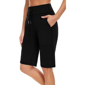 movvoche Women's 12" Bermuda Shorts Athletic Knee Length Running Workout Stretch Pockets Long Shorts