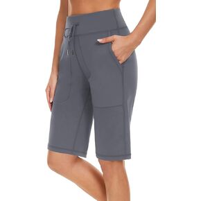 movvoche Women's 12" Bermuda Shorts Athletic Knee Length Running Workout Stretch Pockets Long Shorts