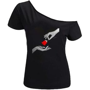 MAGICMK Women’s Short Lips Print Causal Off The Shoulder Plus Size T-Shirt Tops in Saudi Arabia