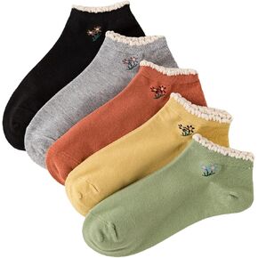 WDIRARA Women's 5 Pairs Floral Print Striped Crew Socks Ankle Crew Socks